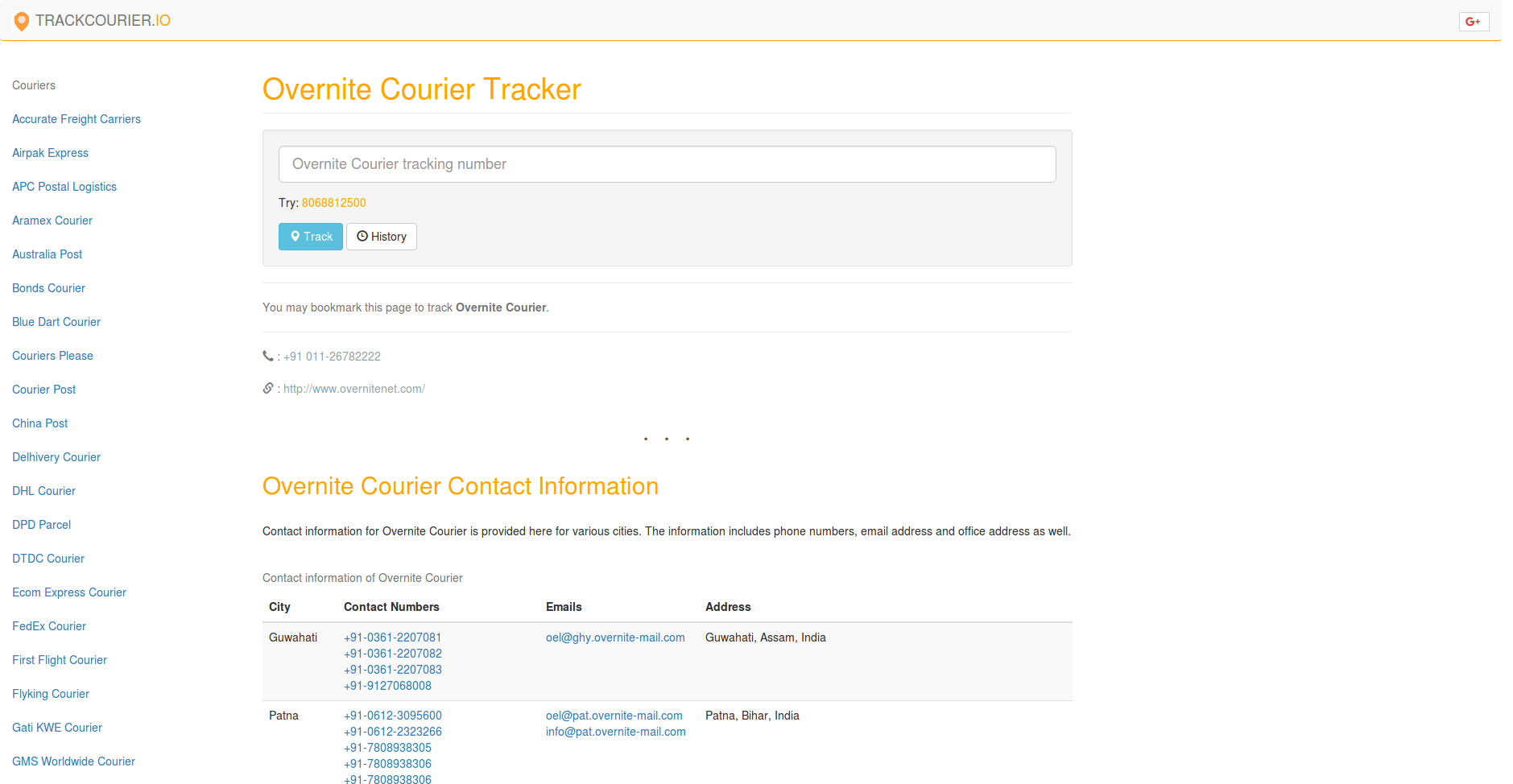 Overnite Courier Tracking